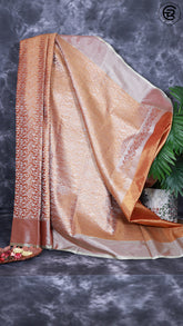 Tangerine Gold and Silver Zari Pure Kanchipuram Tissue Silk Saree